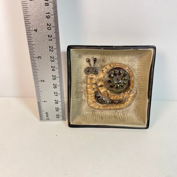 Vintage Takahashi Snail Dish 3.5” Brown Black Ceramic MCM Japan Trinket Ashtray - Picture 6 of 7